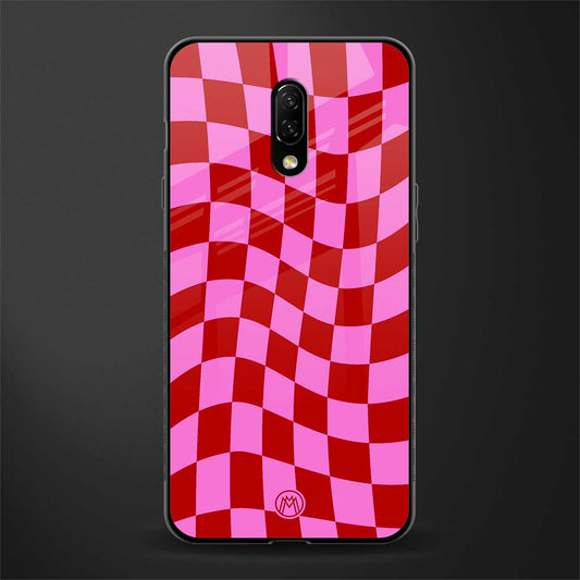 red pink trippy check pattern glass case for oneplus 7 image