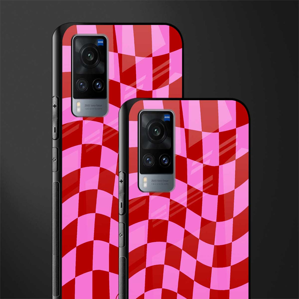 red pink trippy check pattern glass case for vivo x60 image-2