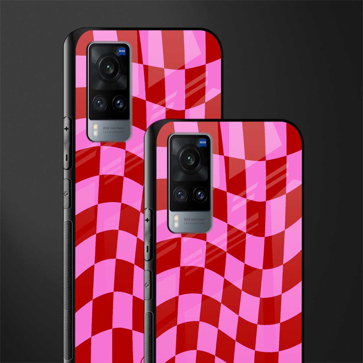 red pink trippy check pattern glass case for vivo x60 image-2