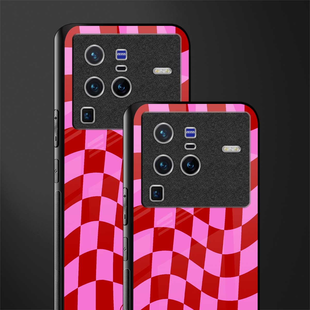 red pink trippy check pattern glass case for vivo x80 pro 5g image-2