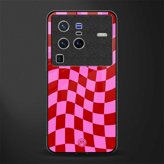 red pink trippy check pattern glass case for vivo x80 pro 5g image