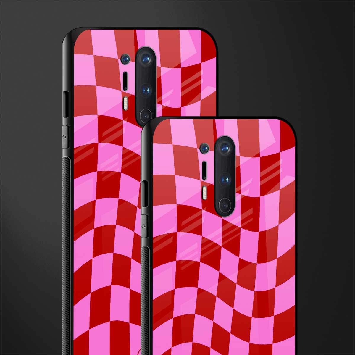 red pink trippy check pattern glass case for oneplus 8 pro image-2