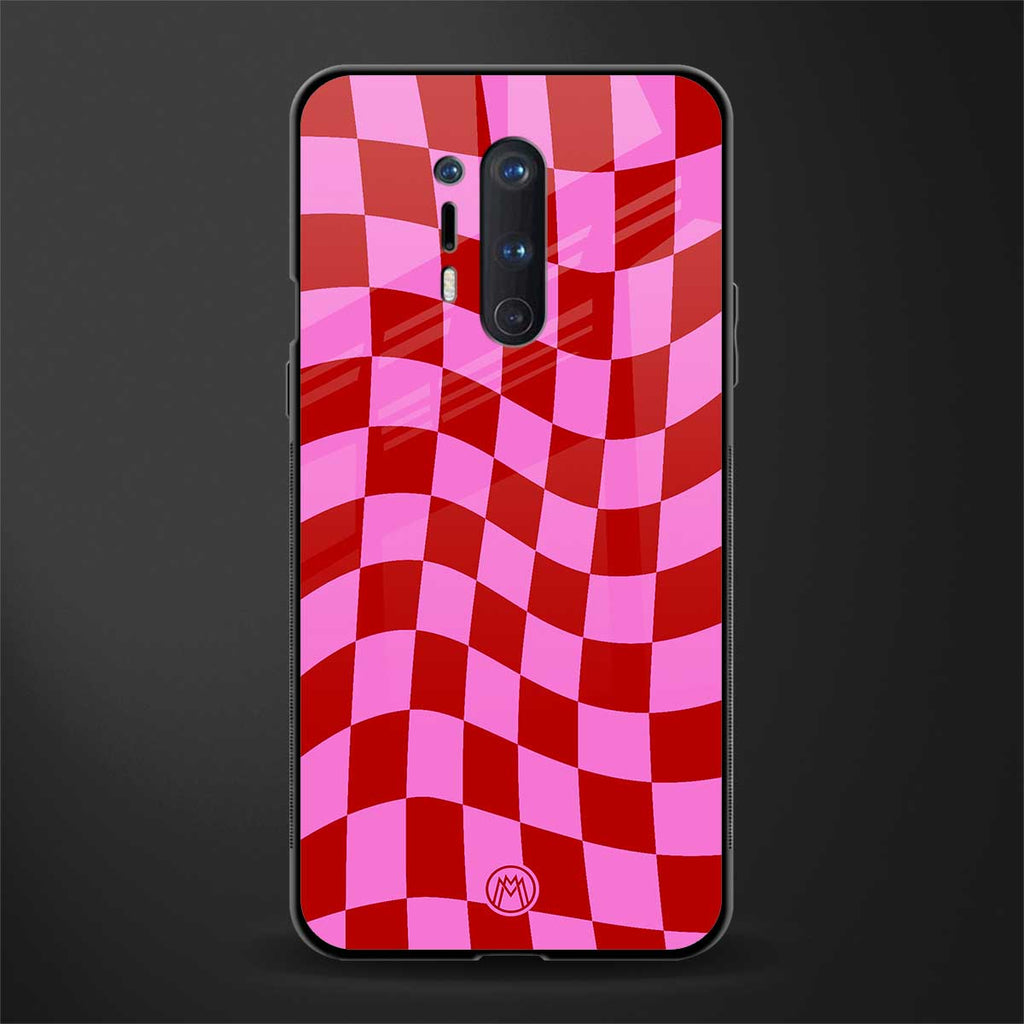red pink trippy check pattern glass case for oneplus 8 pro image