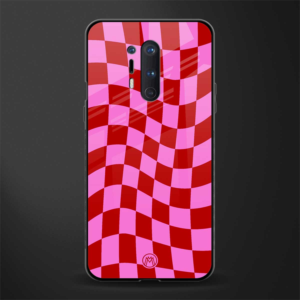 red pink trippy check pattern glass case for oneplus 8 pro image
