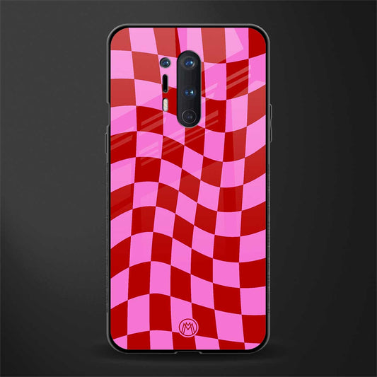 red pink trippy check pattern glass case for oneplus 8 pro image