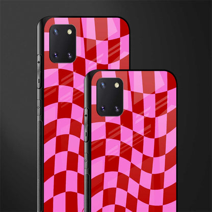 red pink trippy check pattern glass case for samsung a81 image-2