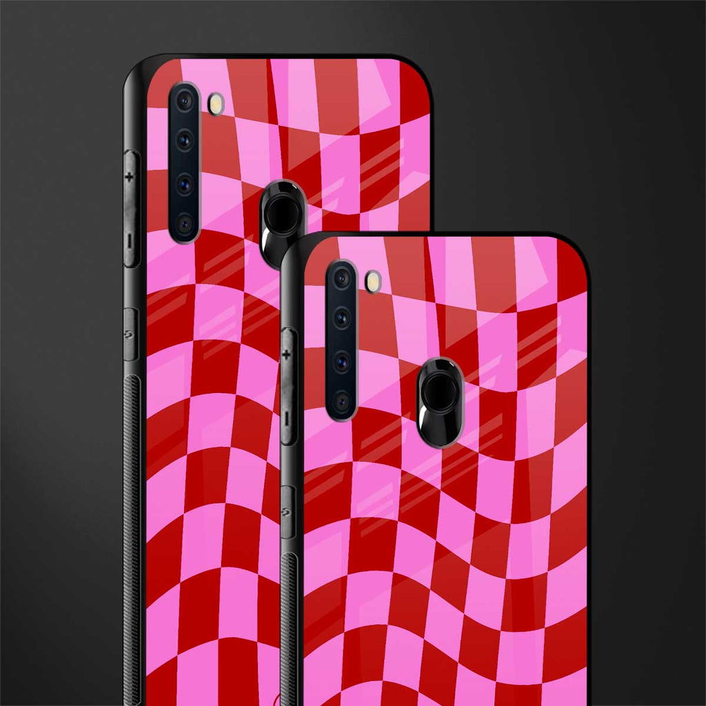 red pink trippy check pattern glass case for samsung a21 image-2