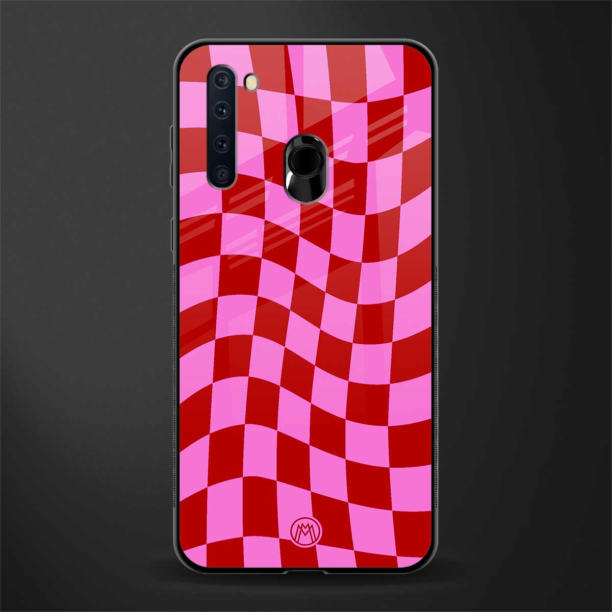 red pink trippy check pattern glass case for samsung a21 image