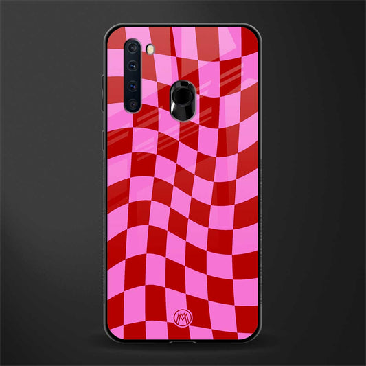 red pink trippy check pattern glass case for samsung a21 image