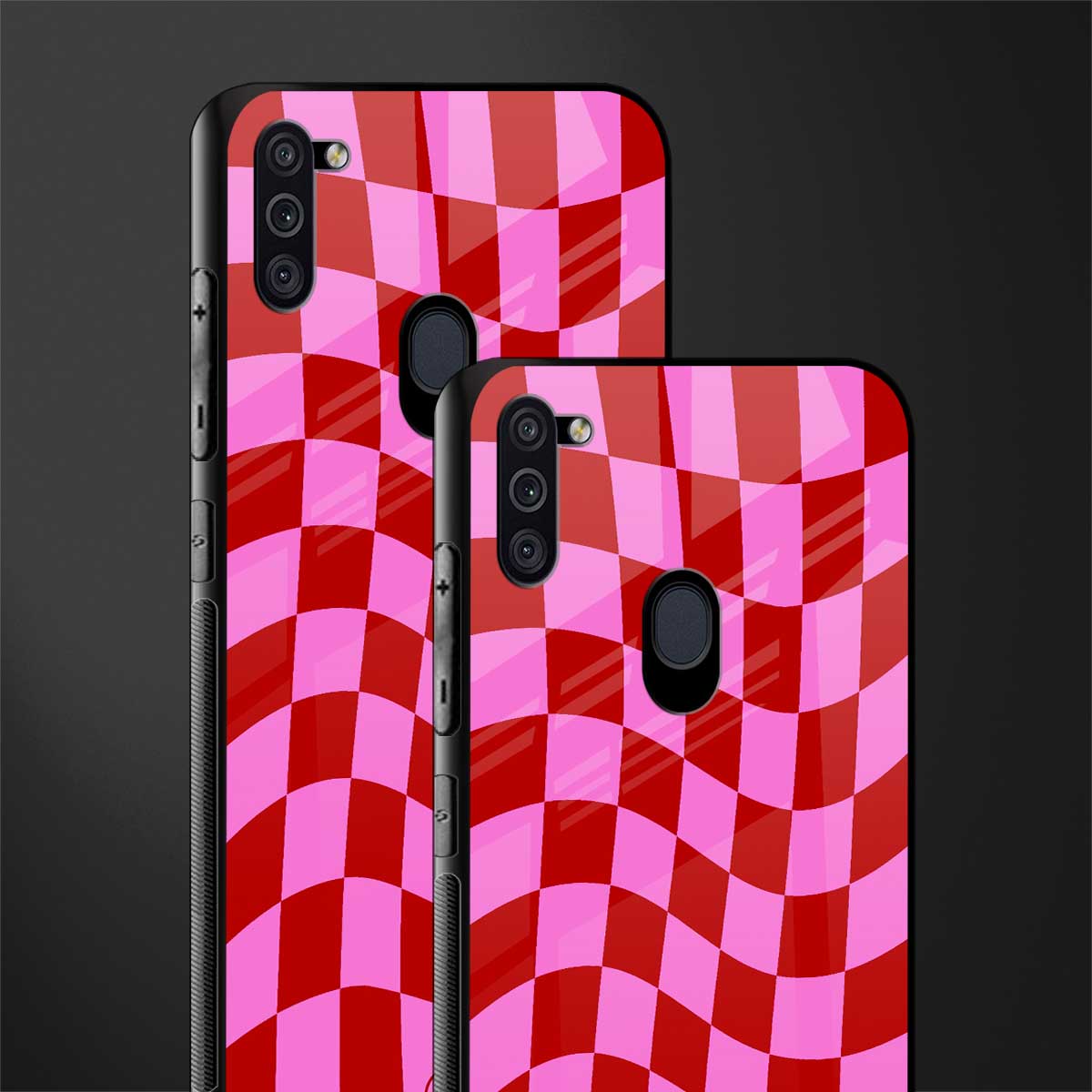 red pink trippy check pattern glass case for samsung galaxy m11 image-2