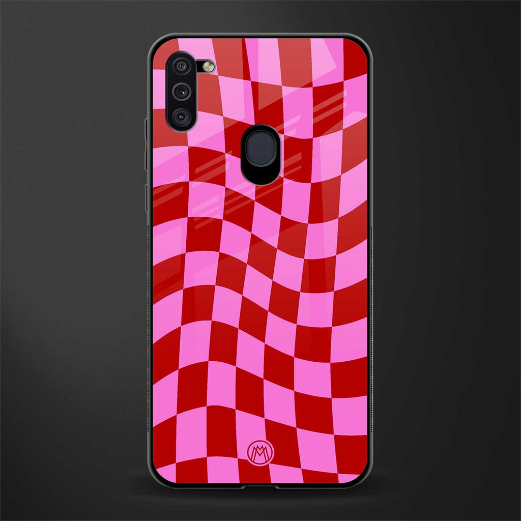 red pink trippy check pattern glass case for samsung a11 image