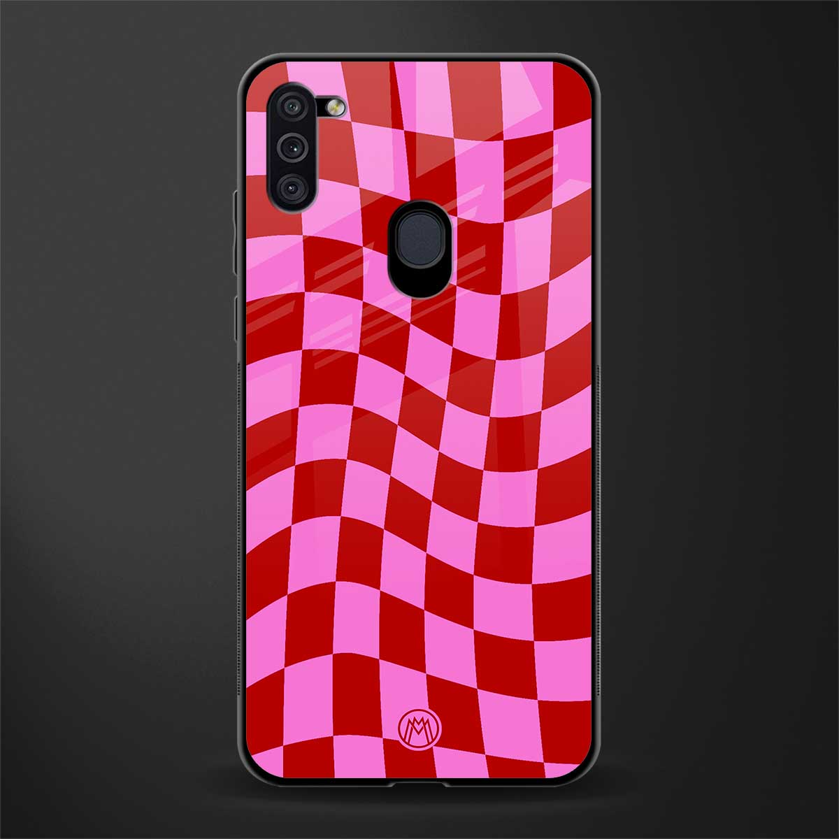 red pink trippy check pattern glass case for samsung a11 image