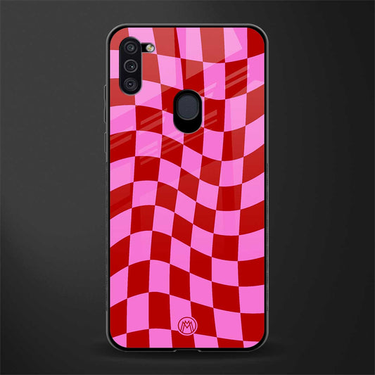 red pink trippy check pattern glass case for samsung a11 image