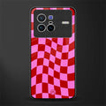 red pink trippy check pattern glass case for vivo x80 image