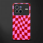 red pink trippy check pattern glass case for vivo x80 image