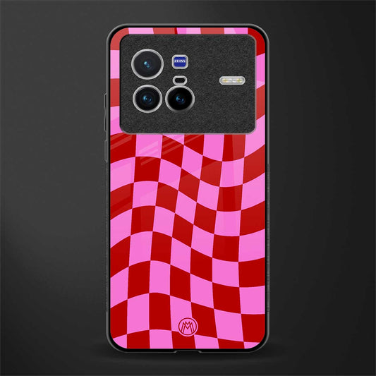red pink trippy check pattern glass case for vivo x80 image