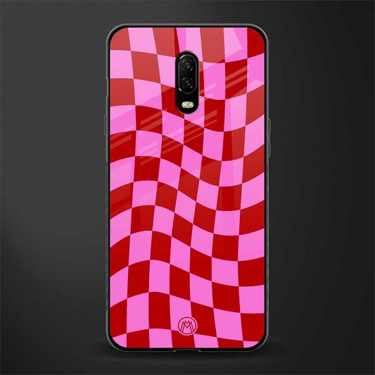red pink trippy check pattern glass case for oneplus 6t image