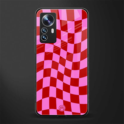 red pink trippy check pattern back phone cover | glass case for xiaomi 12 pro
