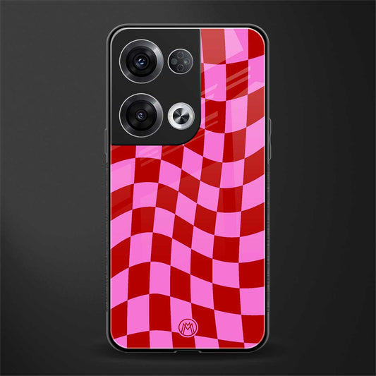 red pink trippy check pattern back phone cover | glass case for oppo reno 8