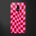 red pink trippy check pattern glass case for oneplus 6 image