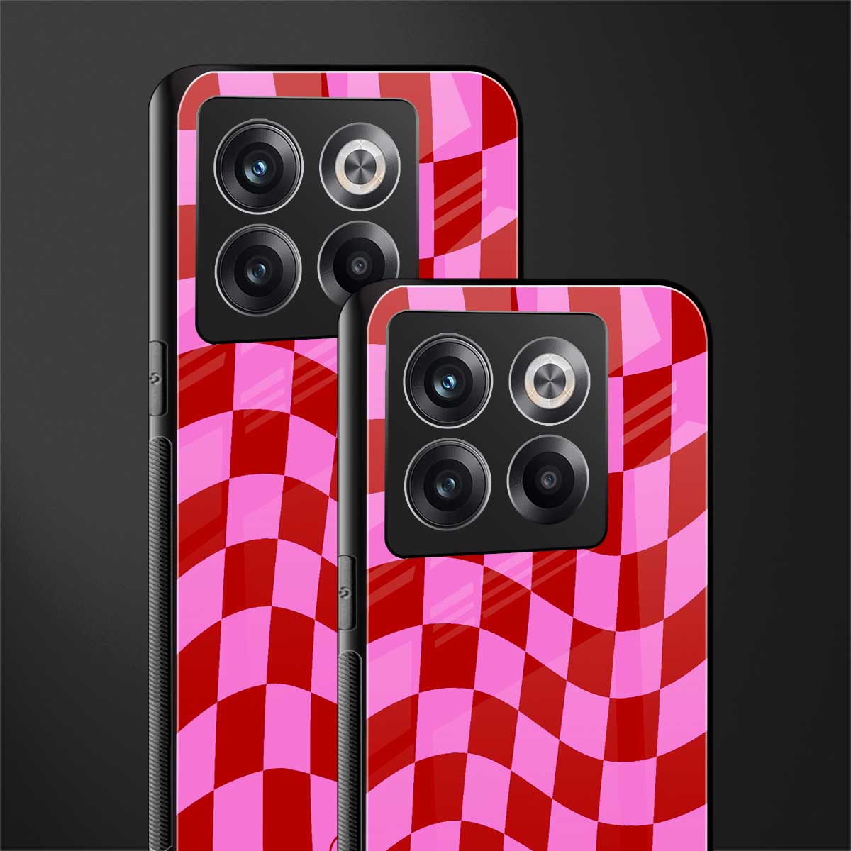 red pink trippy check pattern back phone cover | glass case for oneplus 10t
