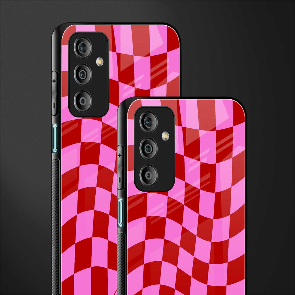 red pink trippy check pattern back phone cover | glass case for samsung galaxy f23 5g