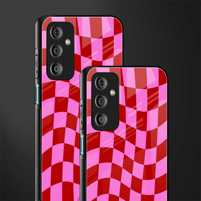 red pink trippy check pattern back phone cover | glass case for samsung galaxy f23 5g