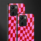 red pink trippy check pattern back phone cover | glass case for vivo y16