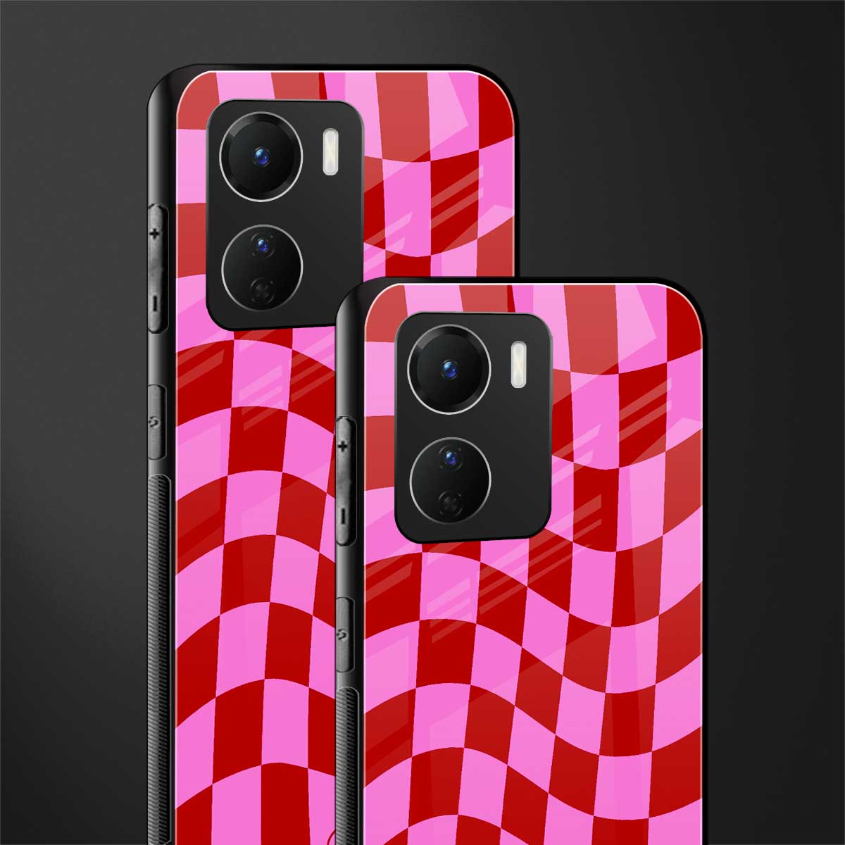 red pink trippy check pattern back phone cover | glass case for vivo y16