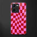 red pink trippy check pattern back phone cover | glass case for vivo y35 4g