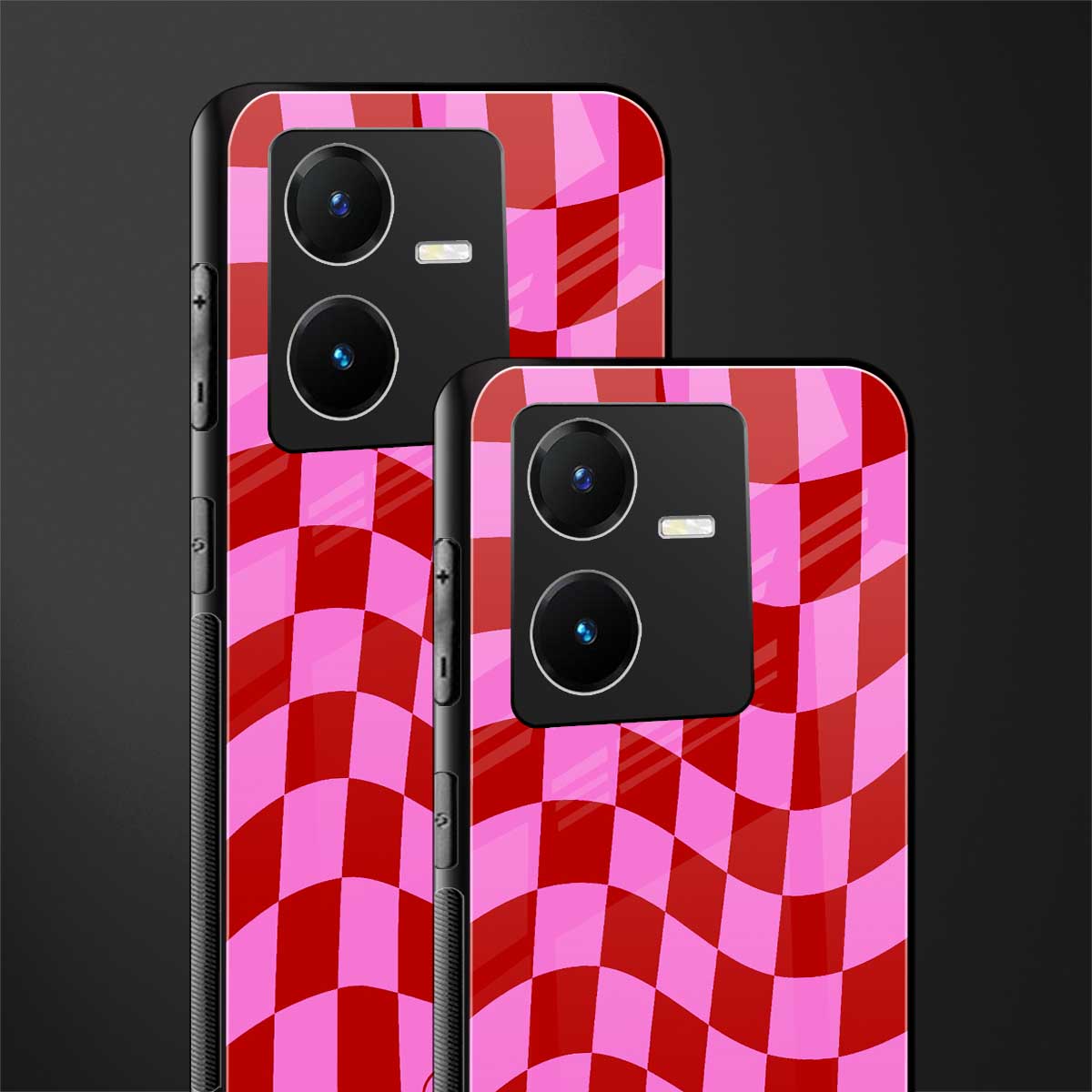 red pink trippy check pattern back phone cover | glass case for vivo y22