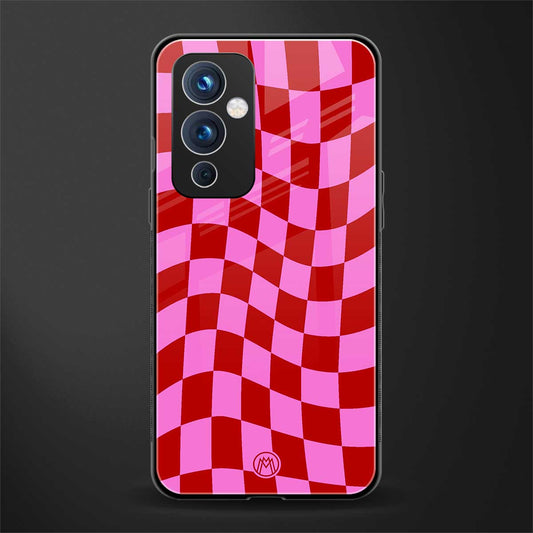 red pink trippy check pattern back phone cover | glass case for oneplus 9