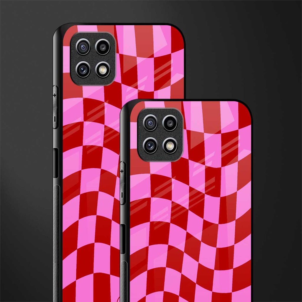 red pink trippy check pattern back phone cover | glass case for samsung galaxy f42