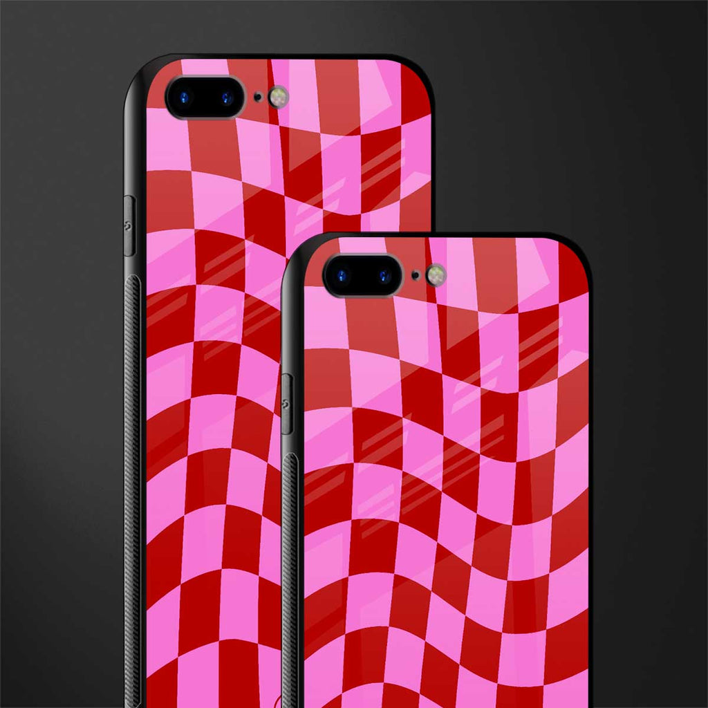 red pink trippy check pattern glass case for iphone 7 plus image-2