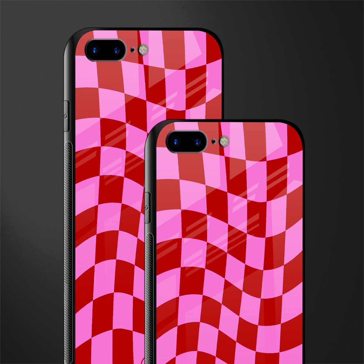 red pink trippy check pattern glass case for iphone 7 plus image-2