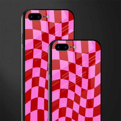 red pink trippy check pattern glass case for iphone 7 plus image-2