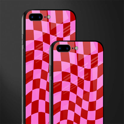 red pink trippy check pattern glass case for iphone 8 plus image-2