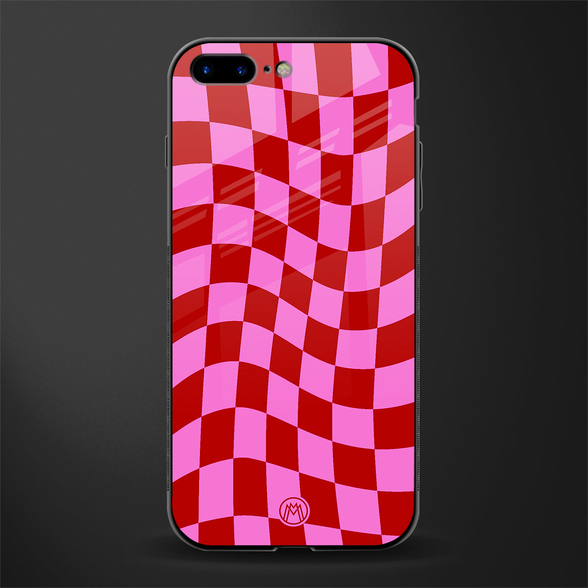 red pink trippy check pattern glass case for iphone 7 plus image