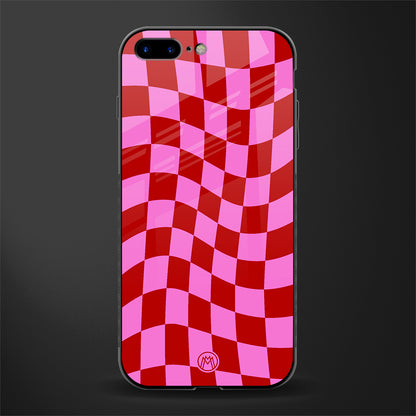 red pink trippy check pattern glass case for iphone 7 plus image