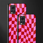 red pink trippy check pattern back phone cover | glass case for vivo v21e 4g