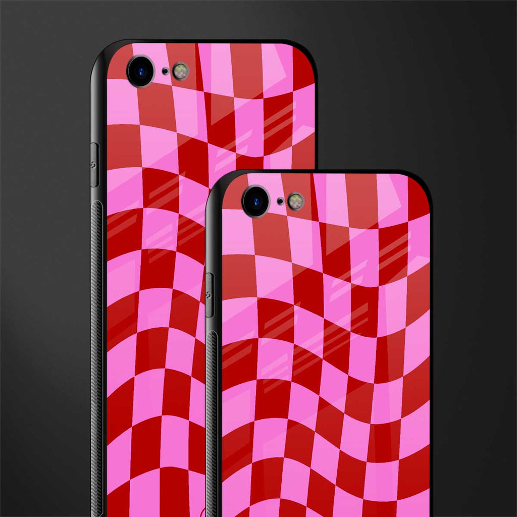 red pink trippy check pattern glass case for iphone se 2020 image-2
