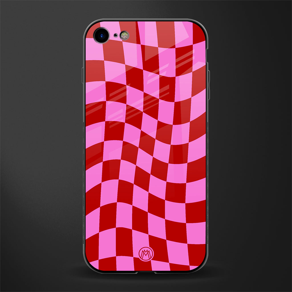 red pink trippy check pattern glass case for iphone 7 image