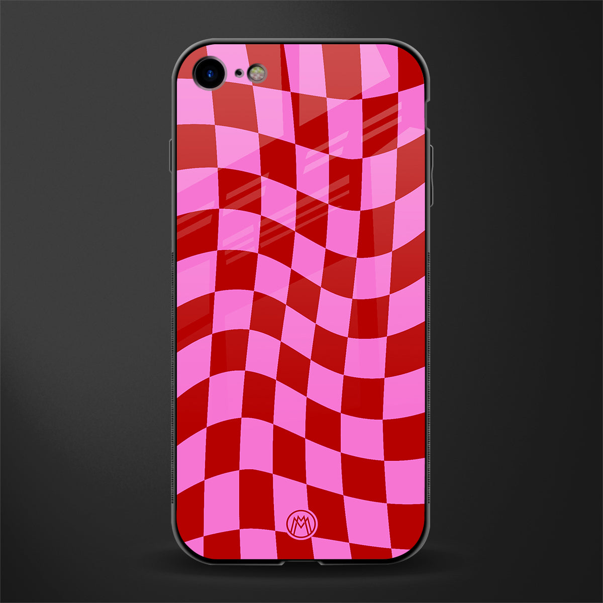 red pink trippy check pattern glass case for iphone se 2020 image