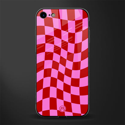 red pink trippy check pattern glass case for iphone se 2020 image
