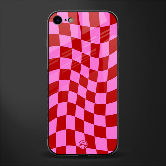 red pink trippy check pattern glass case for iphone se 2020 image