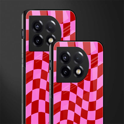 red pink trippy check pattern back phone cover | glass case for oneplus 11