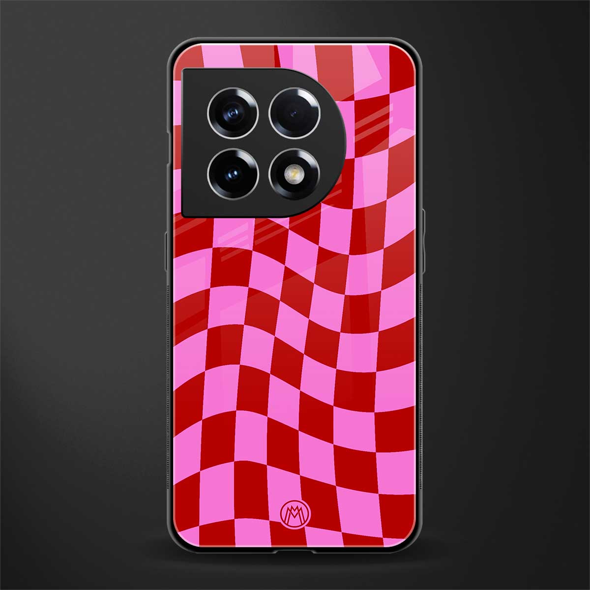 red pink trippy check pattern back phone cover | glass case for oneplus 11