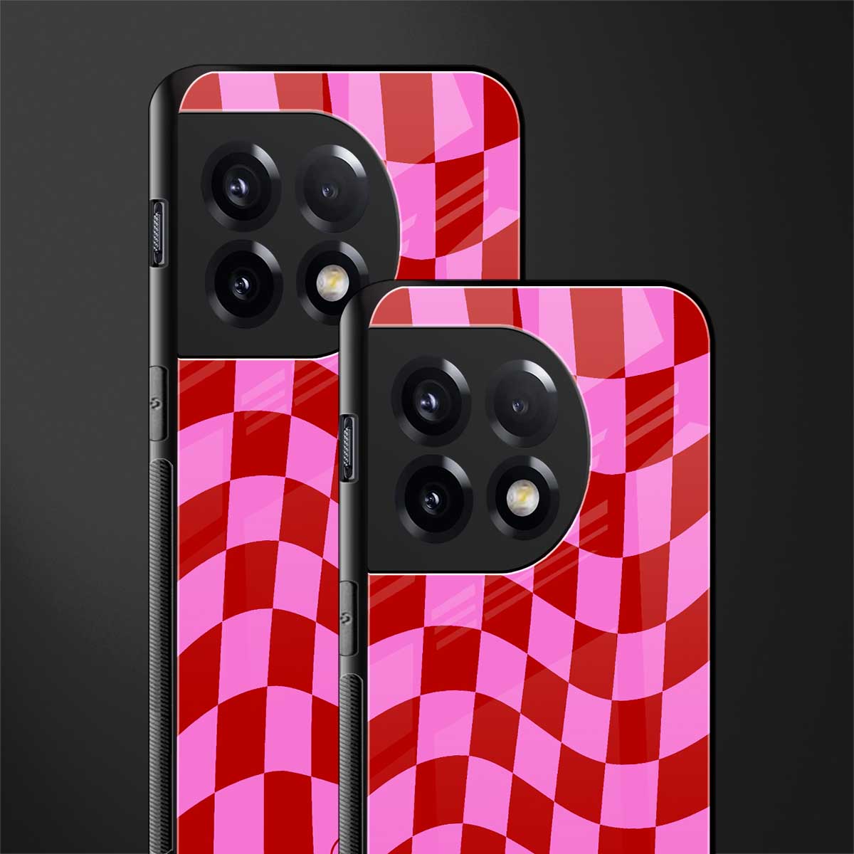 red pink trippy check pattern back phone cover | glass case for oneplus 11r
