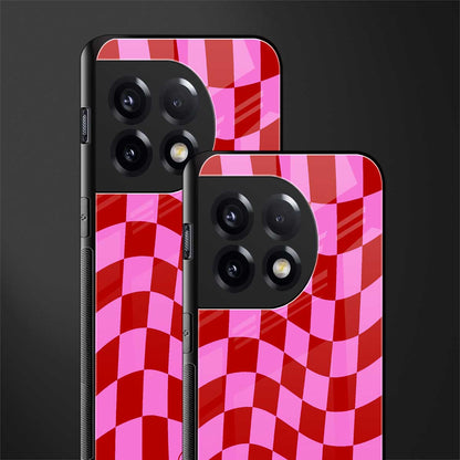 red pink trippy check pattern back phone cover | glass case for oneplus 11r