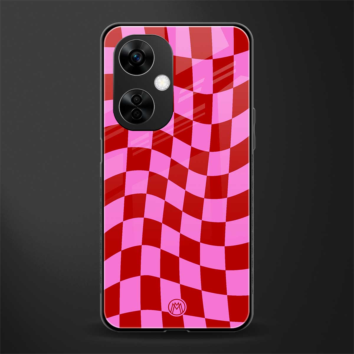 red pink trippy check pattern back phone cover | glass case for oneplus nord ce 3 lite
